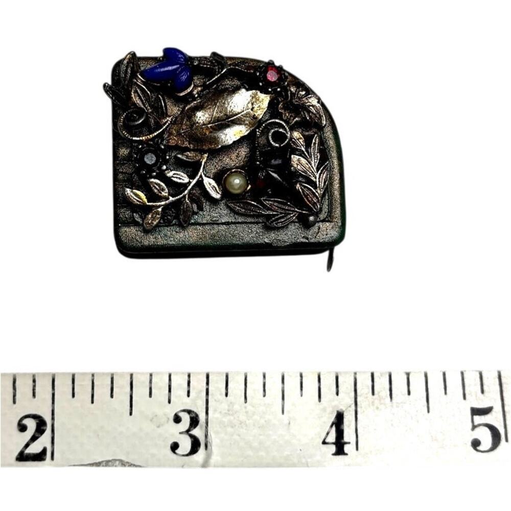 Antique German Novelty Tape Measure DRGM 168329 Leaf Motif Poured Glass 30"